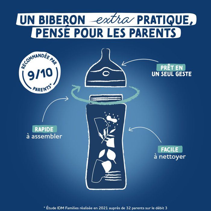 Biberon anti-colique - DODIE - 150 ml - Tétine multi-perforée biomimétisme - +0 mois - Débit 1 - Bleu
