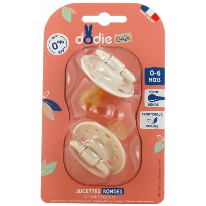 Duo sucettes caoutchouc - DODIE - GAIA - Ronde - 0/6 mois - Grain de sable