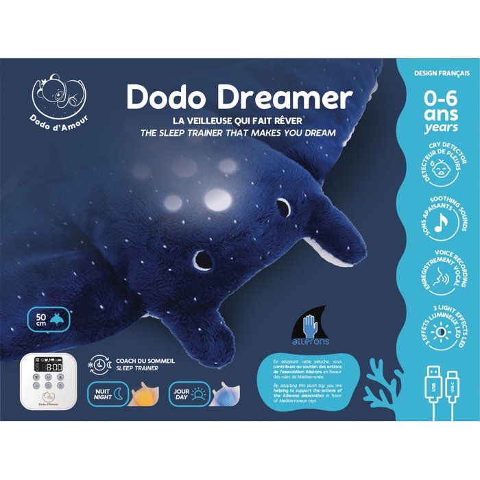 Peluche veilleuse - Raie dodo dreamer - DODO D'AMOUR - 141532 - Sleep trainer - Des la naissance