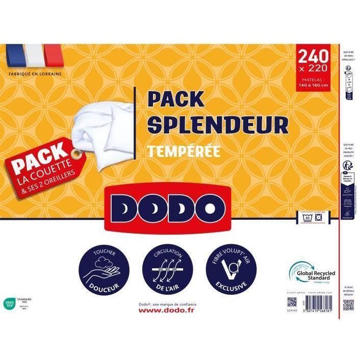 Pack Couette 300 gr/m˛ DODO - Splendeur - 220 x 240 cm + 2 Oreillers - 60 x 60 cm - Blanc
