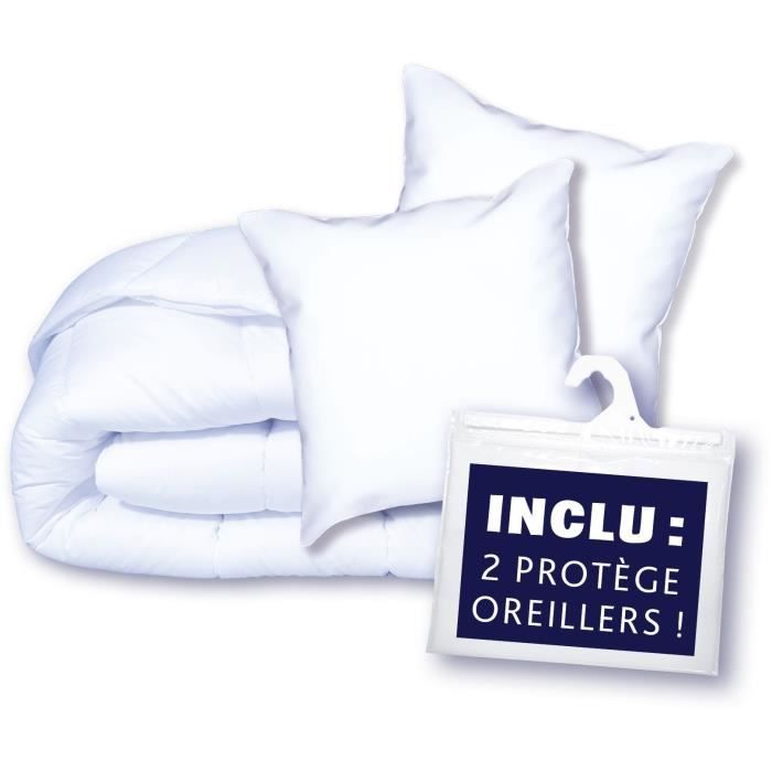 Pack Protection DODO - Couette 220x240 cm + 2 oreillers 60x60 cm + 2 proteges oreillers 60x60 cm - Blanc