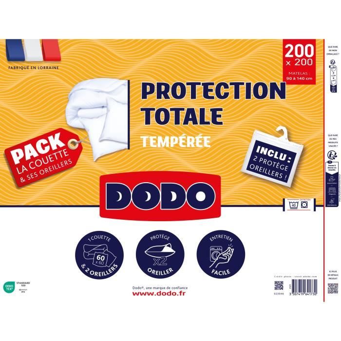 Pack Protection DODO - Couette 220x240 cm + 2 oreillers 60x60 cm + 2 proteges oreillers 60x60 cm - Blanc