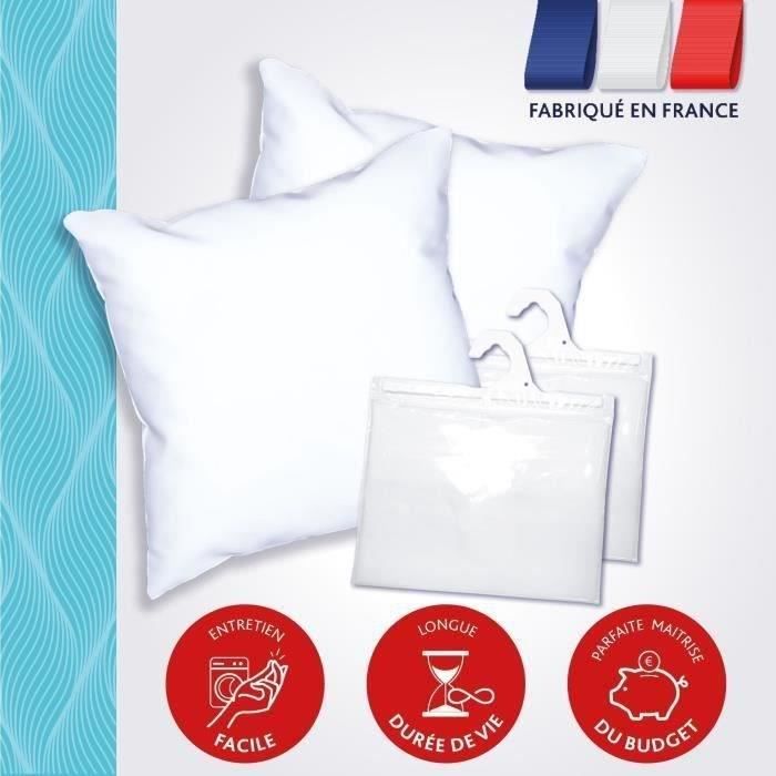 Pack 2 Oreillers DODO - Tendance - 60 x 60 cm + 2 Protege Oreillers Imperméable 60 x 60 cm - Blanc