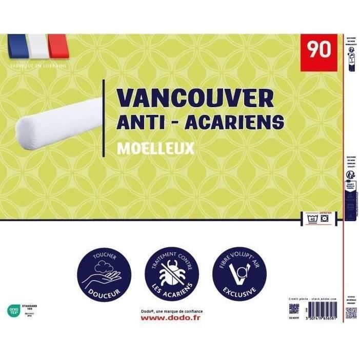 Traversin DODO - VANCOUVER - Anti-Acariens - 90 cm