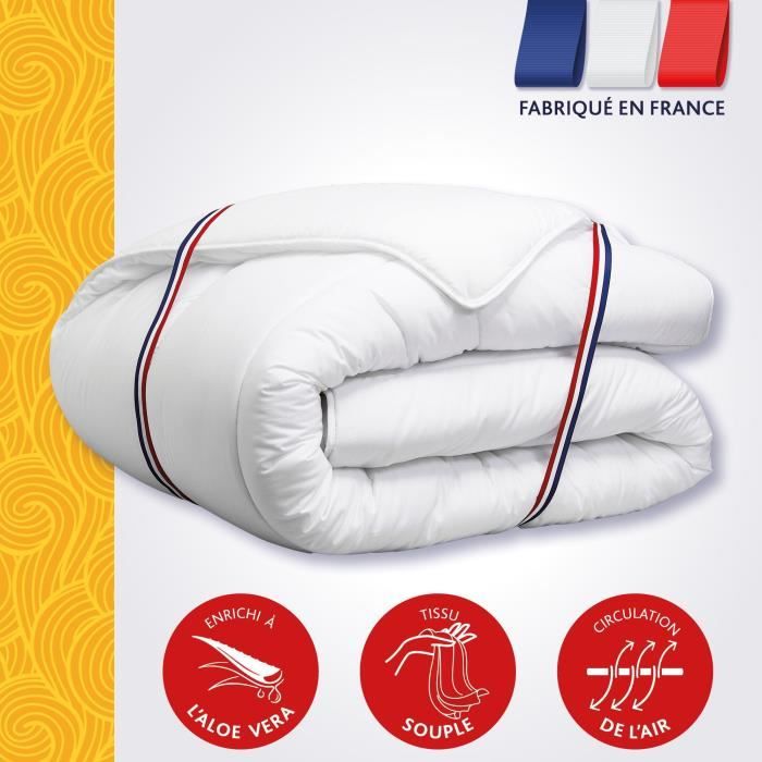Couette 140x200 cm DODO ALoe - Tempérée - 300G/m² - Couette 1 personne - Douce et Confortable - Blanc