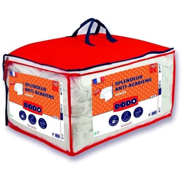 DODO Pack Couette chaude anti-acariens 140x200 cm + 1 oreiller 60x60 cm - Splendeur - Garnissage 100% volupt'air 350gr/m² - Blanc