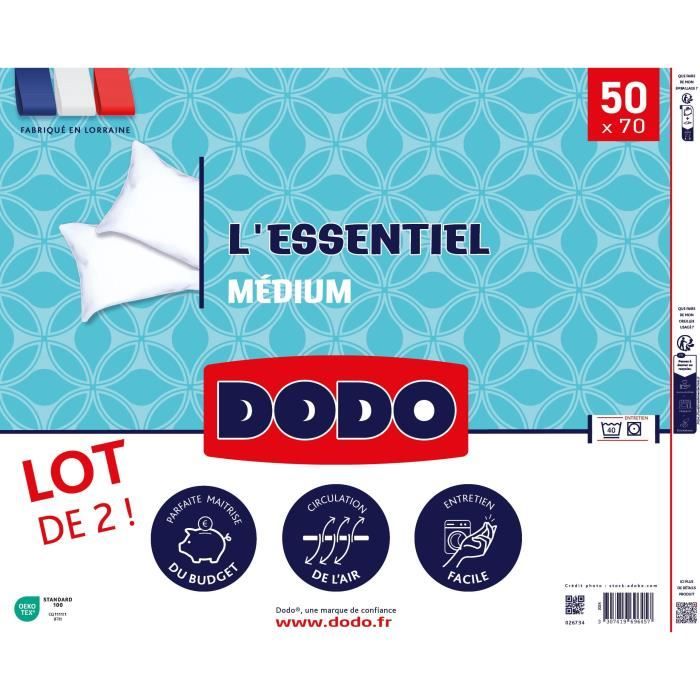 DODO - Lot de 2 oreillers - L'ESSENTIEL - 50 x 70 cm - Blanc