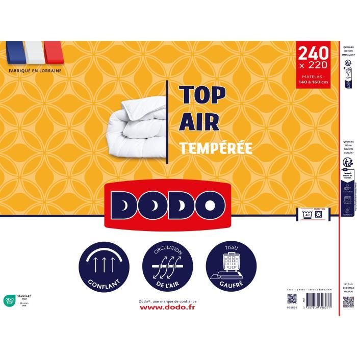 Couette Tempérée 300 gr/m˛ DODO - TOP AIR - 220 x 240 cm - Blanc