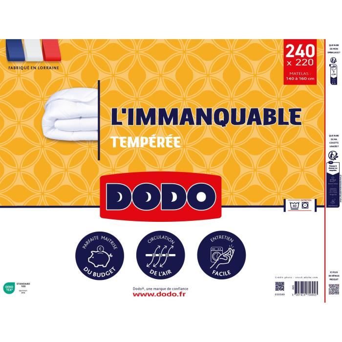 DODO Couette tempérée 250G/m² - L'IMMANQUABLE - 220 x 240 cm - Blanc