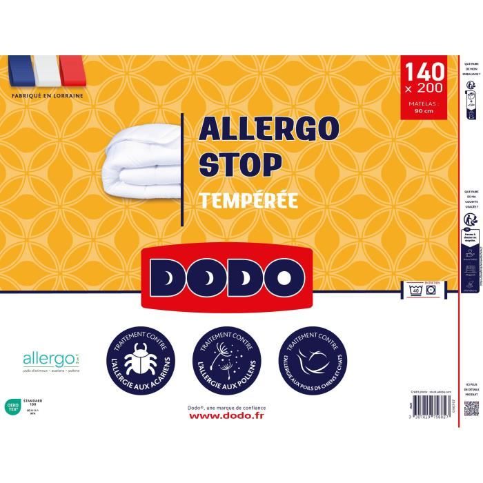 DODO - Couette tempérée 300 g/m² - ALLERGO STOP - 140 x 200 cm - Blanc