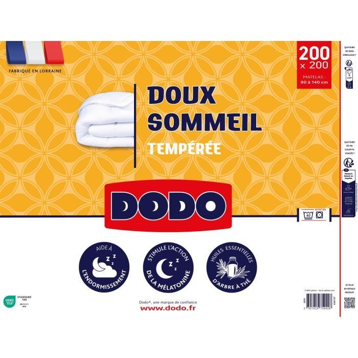 DODO - Couette tempérée 300 g/m² - DOUX SOMMEIL - 200 x 200 cm - Blanc
