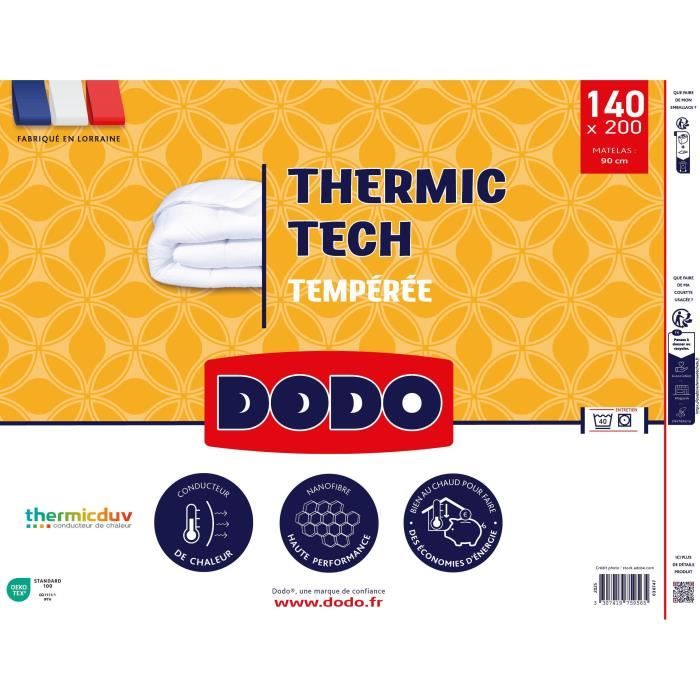 Couette Tempérée 250 g/m˛ - DODO - THERMIC TECH - 140 x 200 cm - Blanc