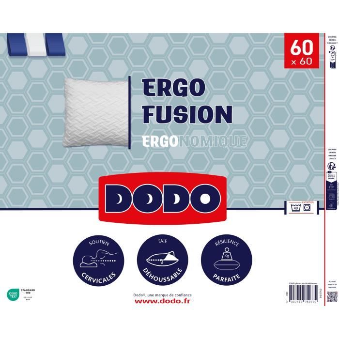 Oreiller DODO - Ergo Fusion - 60 x 60 cm - Blanc