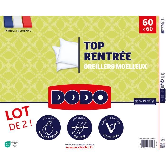 DODO Lot de 2 Oreillers - Top Rentrée - Oreillers moelleux - 60 x 60 cm