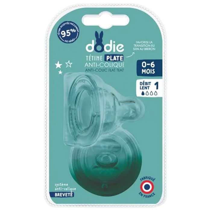 Tétine plate anti-coliques Dodie Sensation+ col large débit 1 pour bébé 0-6 mois