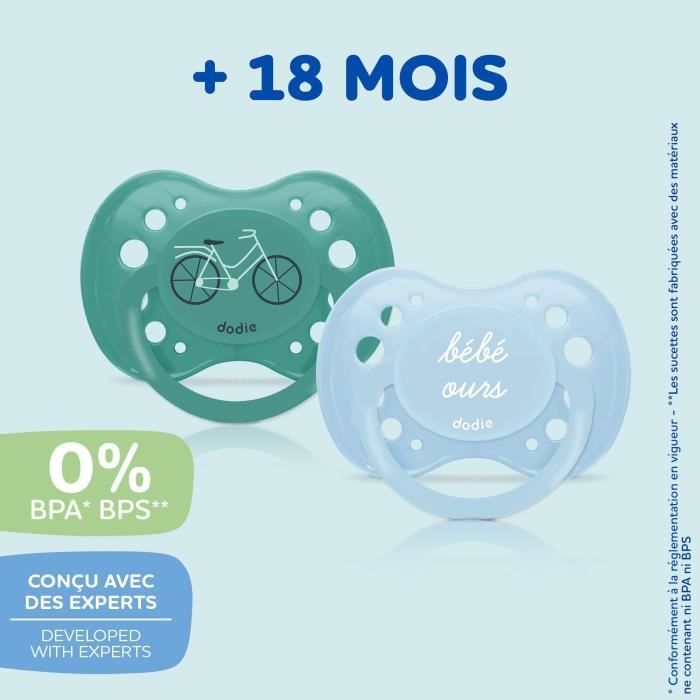 Sucettes Anatomiques DODIE - Bébé Ours - Lot de 3 - +18 mois - Résistantes et Anti-irritations