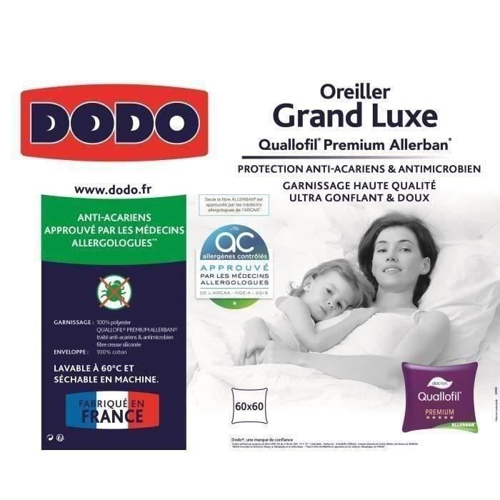 Oreiller Grand Luxe - DODO - Quallofil Allerban - 60 x 60 cm - Blanc