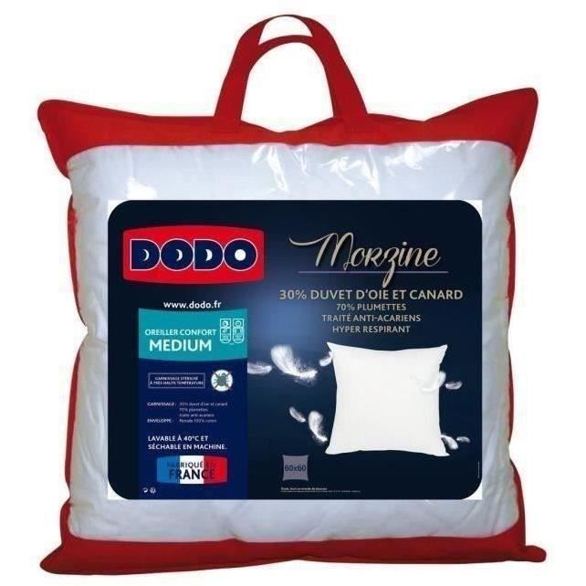 Oreiller Anti-Acarien - DODO - Morzine (30% Duvet Oie & Canard, 70% Plumettes) - 65 x 65 cm - Blanc