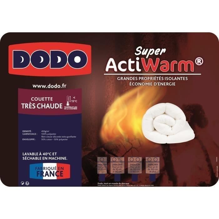 Couette Tres Chaude 450gr/m˛ - DODO - SUPER ACTIWARM - 200 x 200 cm - Blanc