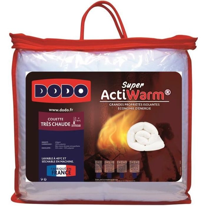 Couette Tres Chaude 450 gr/m˛ - DODO - SUPER ACTIWARM - 220 x 240 cm - Blanc