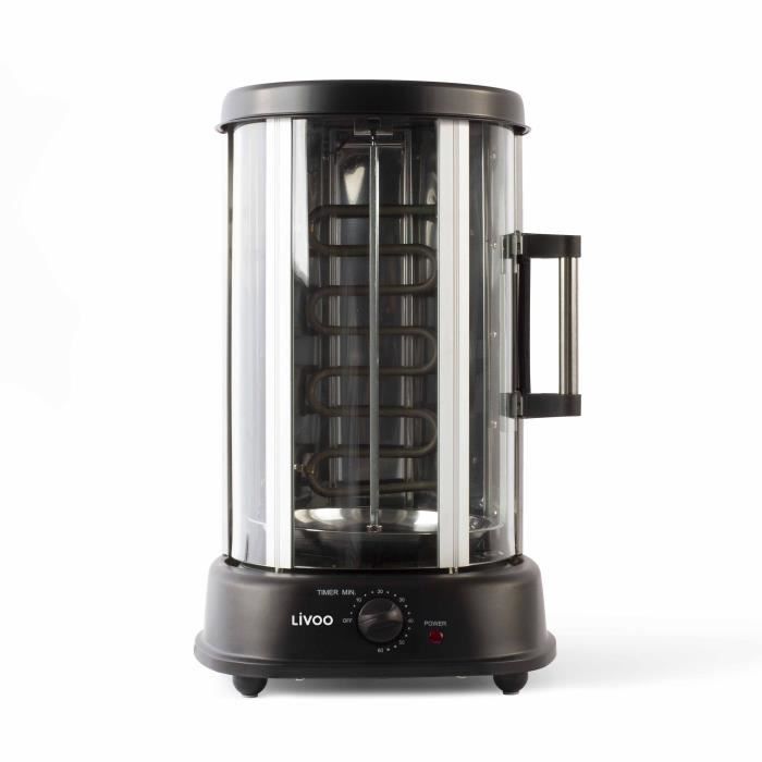 Grill vertical - LIVOO - DOM323 - 1500W - Jusqu'a 2,5 Kg - 1 broche centrale et 10 brochettes de 23 cm - Minuterie et rotation 360°
