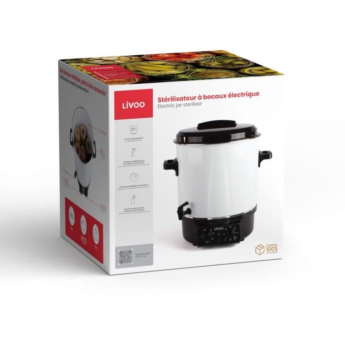 Stérilisateur a bocaux électrique - LIVOO - DOM334 - 1800W - 27L - Ř35 cm - Thermostat réglable et minuterie - Cuve acier émaillé