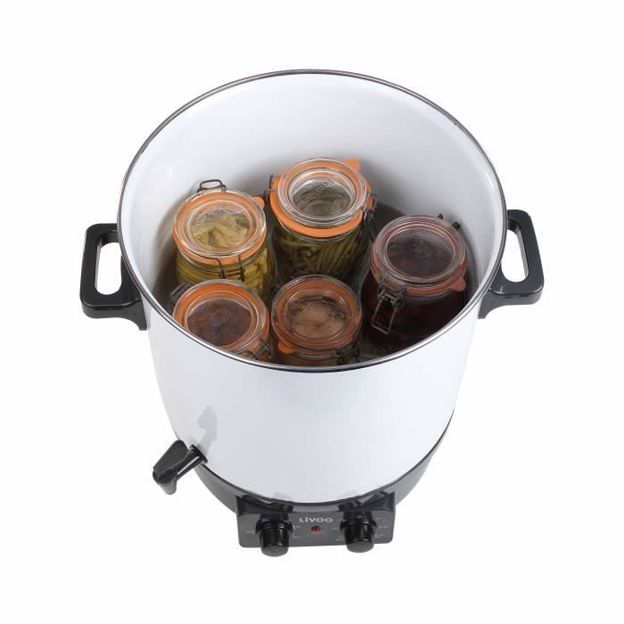 Stérilisateur a bocaux électrique - LIVOO - DOM334 - 1800W - 27L - Ø35 cm - Thermostat réglable et minuterie - Cuve acier émaillé