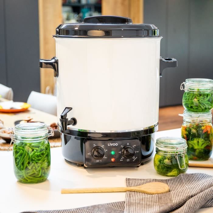 Stérilisateur a bocaux électrique - LIVOO - DOM334 - 1800W - 27L - Ø35 cm - Thermostat réglable et minuterie - Cuve acier émaillé