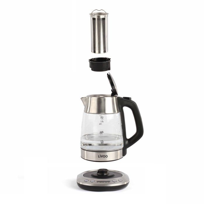 Bouilloire théiere - LIVOO - DOD165 - 2200 W - 1,7 L - Température variable - Verre - Gris