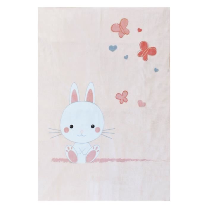 Plaid lapinou - DOMIVA - Rose - 100X140 cm - Microfibre 100% polyester 320g/m2 - Pour bébé