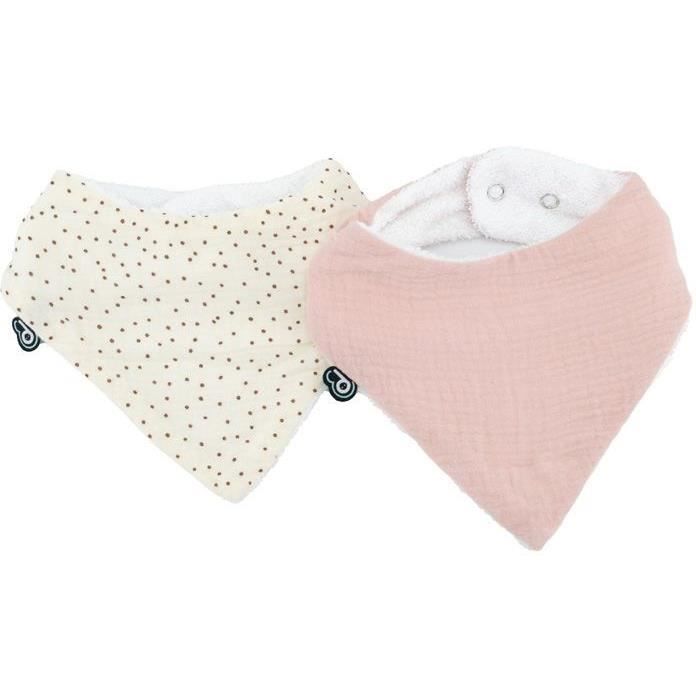 Lot x2 bavoirs bandana - DOMIVA - TU - Mousseline - Vieux rose pois