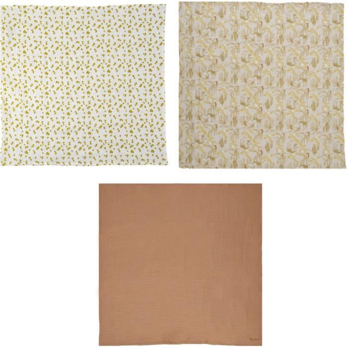 Lot de 3 langes - DOMIVA - Honey Moon - Mousseline de coton - Doux et respirants