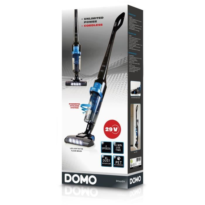 DOMO DO221SV - Aspirateur balai - Mode de nettoyage : Sec - Capacité du collecteur : 1 litre - Sur batterie - 29V