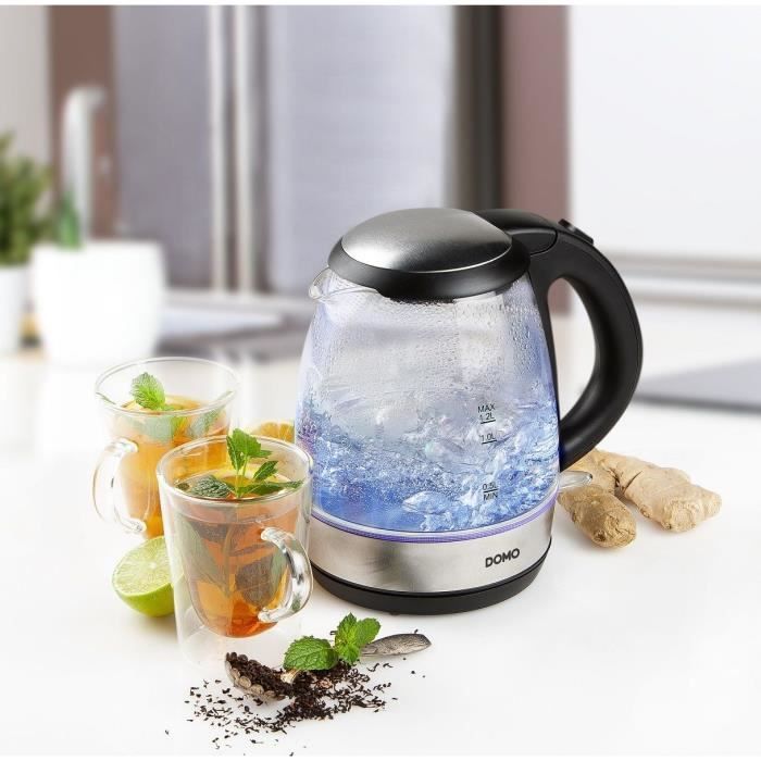 Bouilloire en verre - DOMO - DO9218WK - 2200 W - 1,2 L - Base 360° - Carafe en verre
