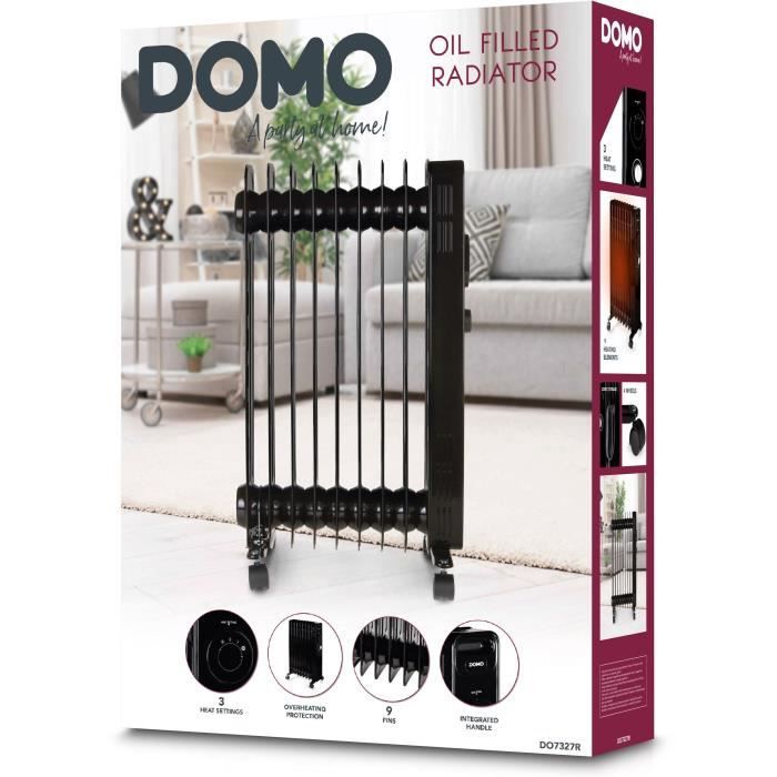Radiateur a bain d'huile - 2000 W - DOMO - DO7327R - 42,5 x 28 x 64 cm - Noir