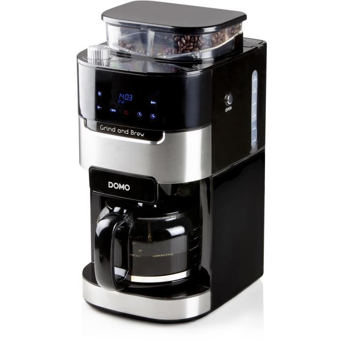 Cafetiere filtre avec moulin intÈgrÈ - DOMO - DO721K - 900 W - 1,5 L - 12 tasses - 200 g de grains - Ecran LCD - 3 intensitÈs -