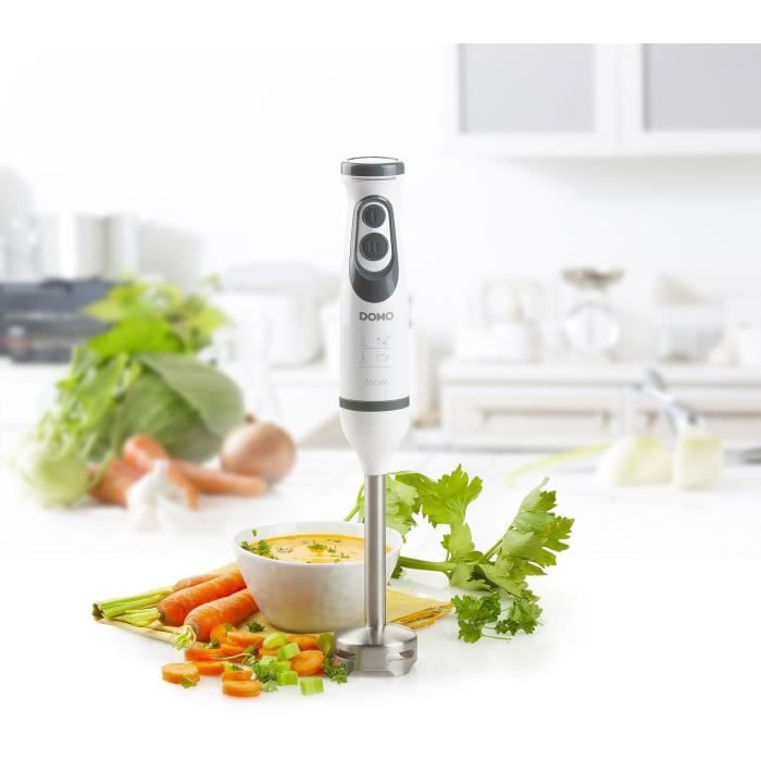 Ensemble Mixeur - DOMO - DO1089M - 600 W - Vitesse variable + Turbo - Mixeur plongeur, fouet, hachoir, verre gradué - Blanc