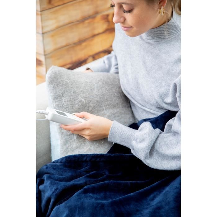 Couverture chauffante DOMO - 10 positions de chaleur - Molleton flanelle - 180x130 cm - Bleu foncÈ