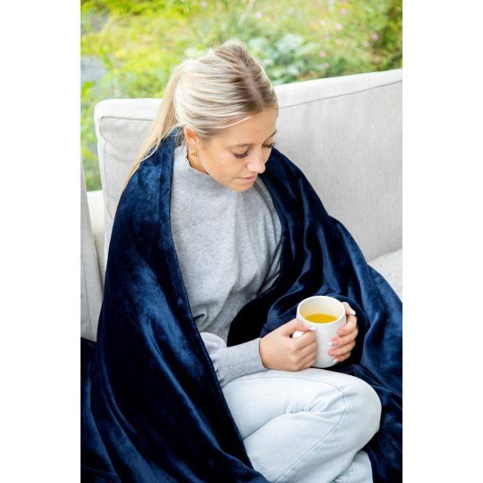 Couverture chauffante DOMO - 10 positions de chaleur - Molleton flanelle - 180x130 cm - Bleu foncÈ