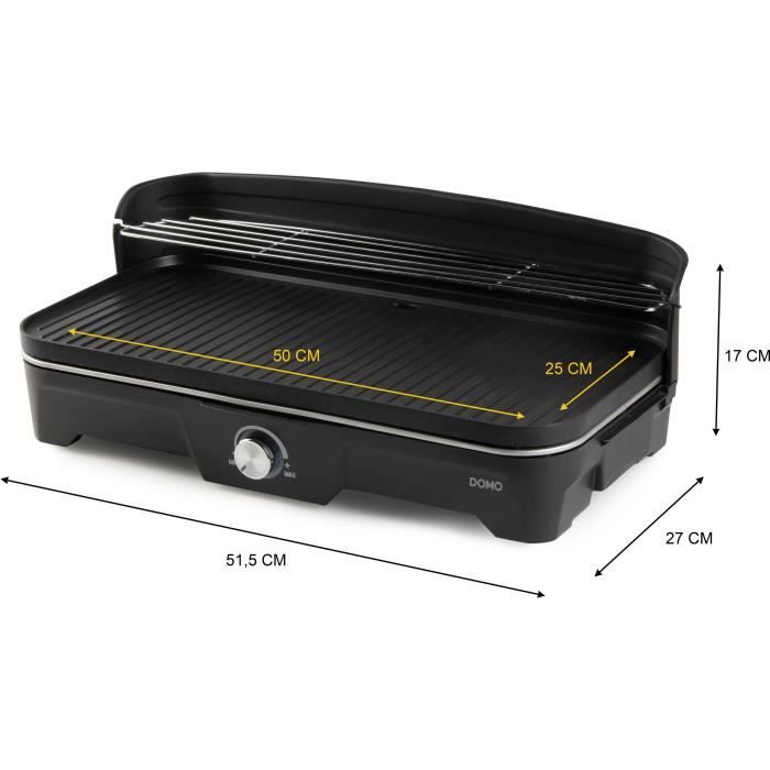 Barbecue électrique DOMO - Grill de table DO9260G - Surface de cuison 50 x 25cm - 2200W