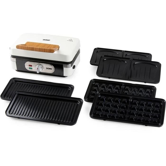 Appareil 3-en-1 - DOMO - DO9277C - Croque - gaufre - gril - 1100 W - Blanc