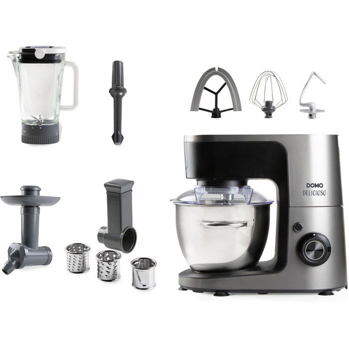 Robot pâtissier multifonction - DOMO - 1200 W - 4,5 L - 8 vitesses + Pulse - Gris / Noir