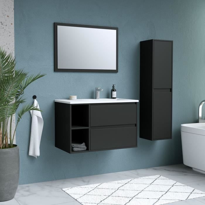 Ensemble DOMINO, set de salle de bain 80, vanity+vasque+miroir & colonne