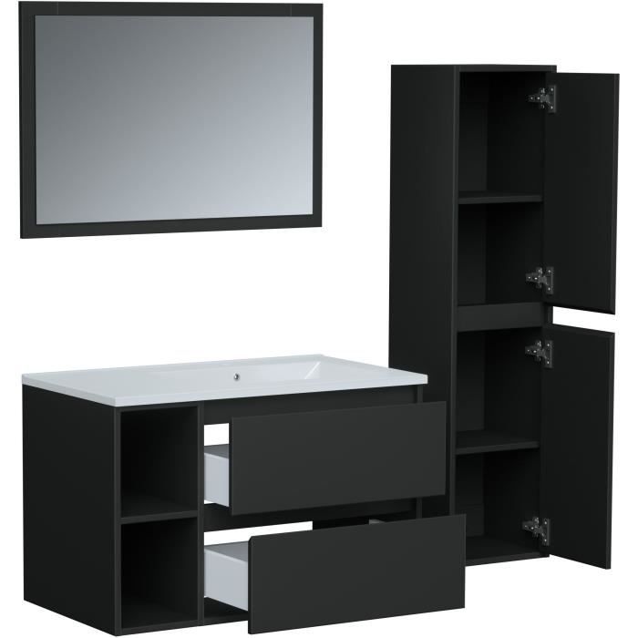 Ensemble DOMINO, set de salle de bain 80, vanity+vasque+miroir & colonne