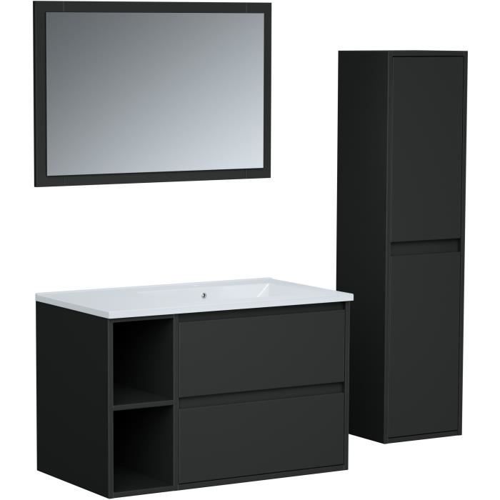 Ensemble DOMINO, set de salle de bain 80, vanity+vasque+miroir & colonne