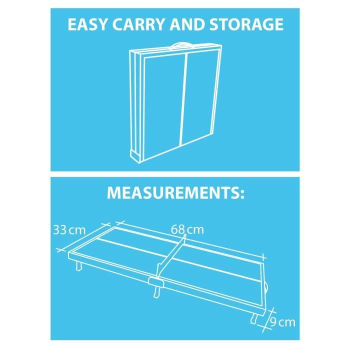 Set mini table de ping pong - SCHILDKRÖT - Mini-table 68x33x9 cm - 2 mini-raquettes PVC - Balle ABS - Filet - Table pliable