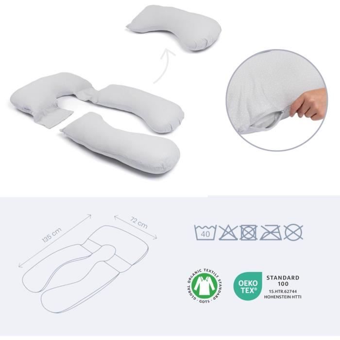 doomoo Coussin de Grossesse et Coussin d'Allaitement Maxxy - Format XXL - Ultra Confortable, Gris