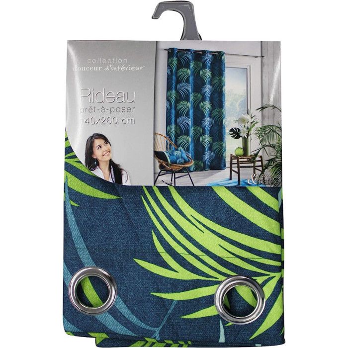 Rideau a oeillets 140 x 260 cm Polyester imprimé Blue Végétal Bleu