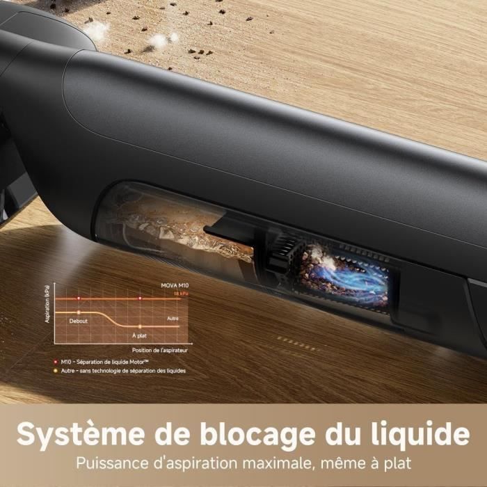 MOVA M10 - Aspirateur Eau et Poussiere - Flexible et pivotant a 90° - Lavage de Brosse 75 °C - Aspiration 18 kPa