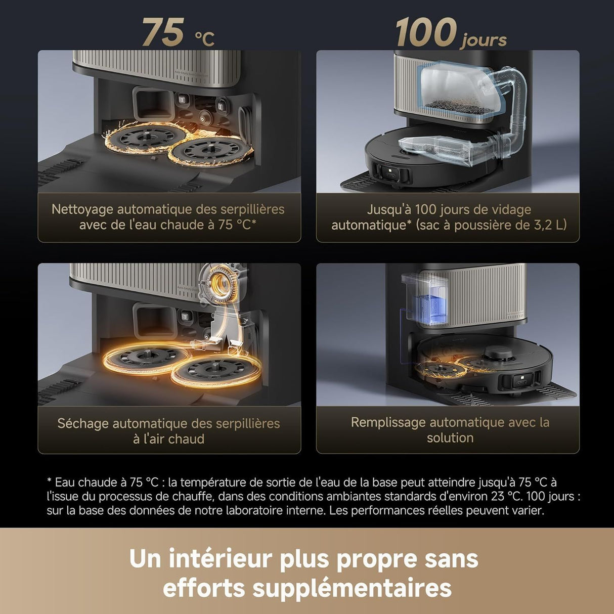DREAME L40s Pro Ultra Robot Aspirateur - 19 000 Pa - Brosse Double HyperStream - Nettoyage a la serpilliere a l'eau chaude a 75°C